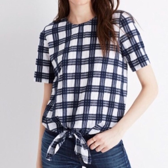 NWT Madewell Button Back Tie Front Plaid Shirt - Picture 1 of 7